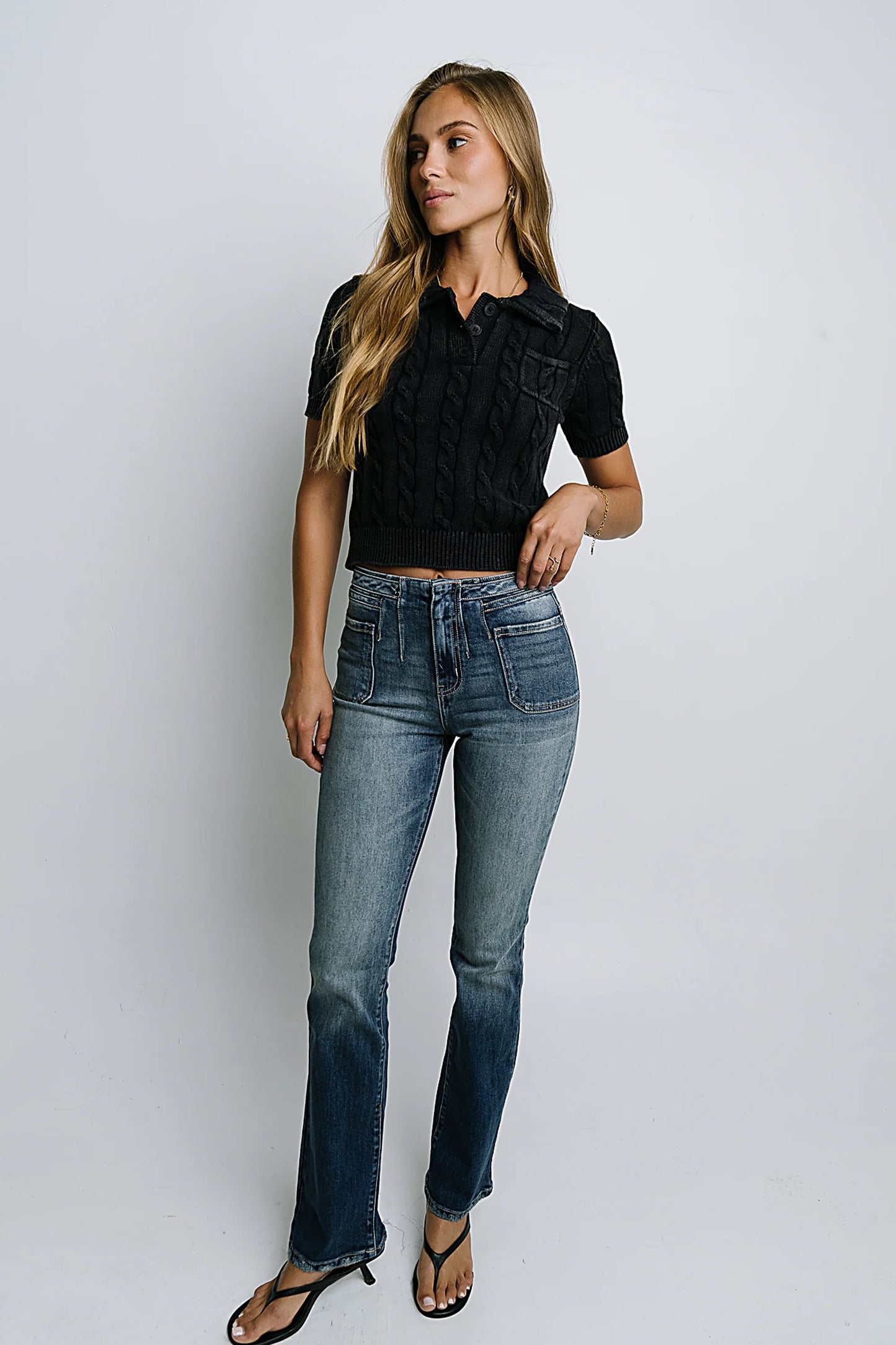 Halle Cable Knit Top in Navy