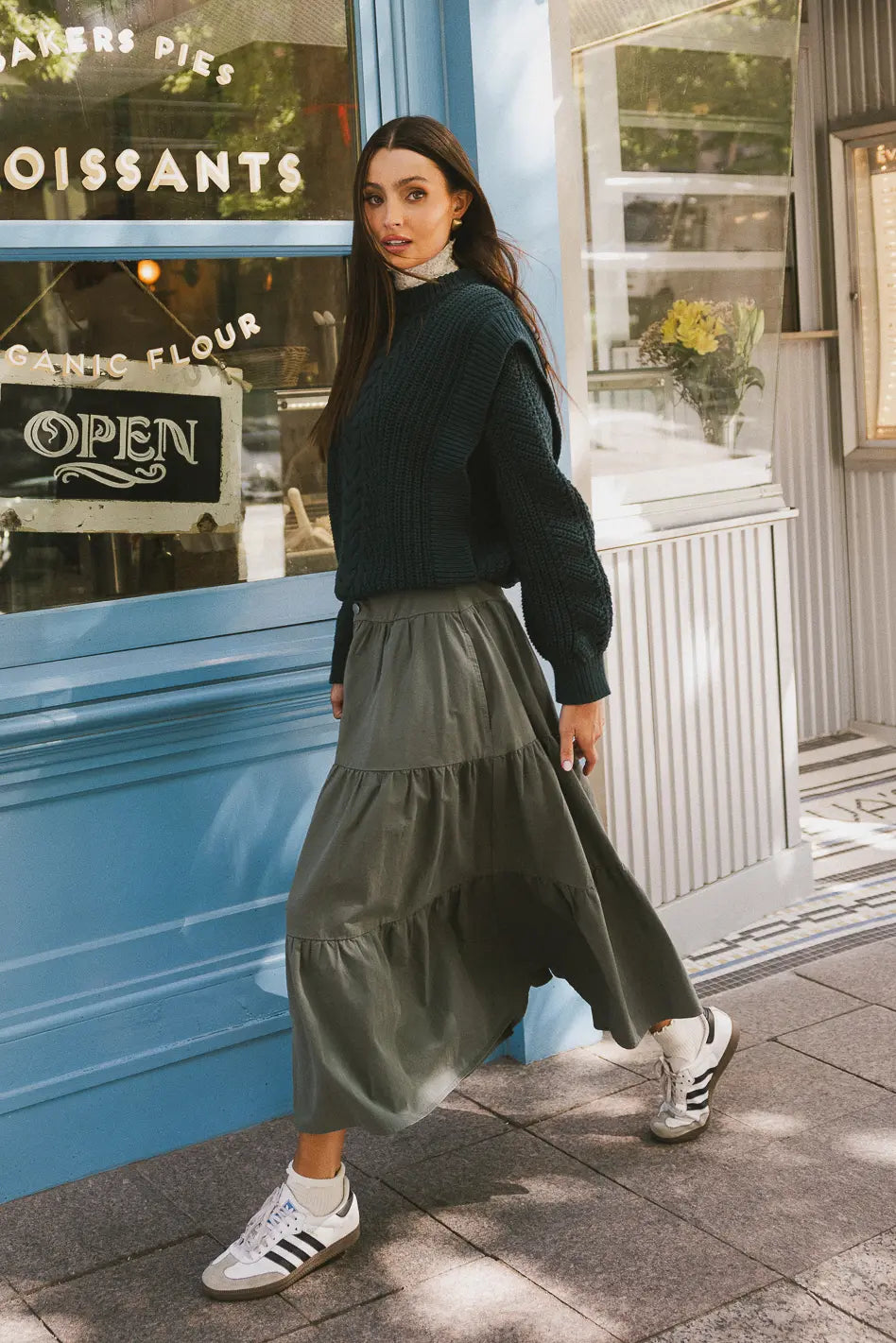 Luna Tiered Maxi Skirt in Sage FINAL SALE
