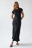 Hannah Satin Maxi Dress in Black