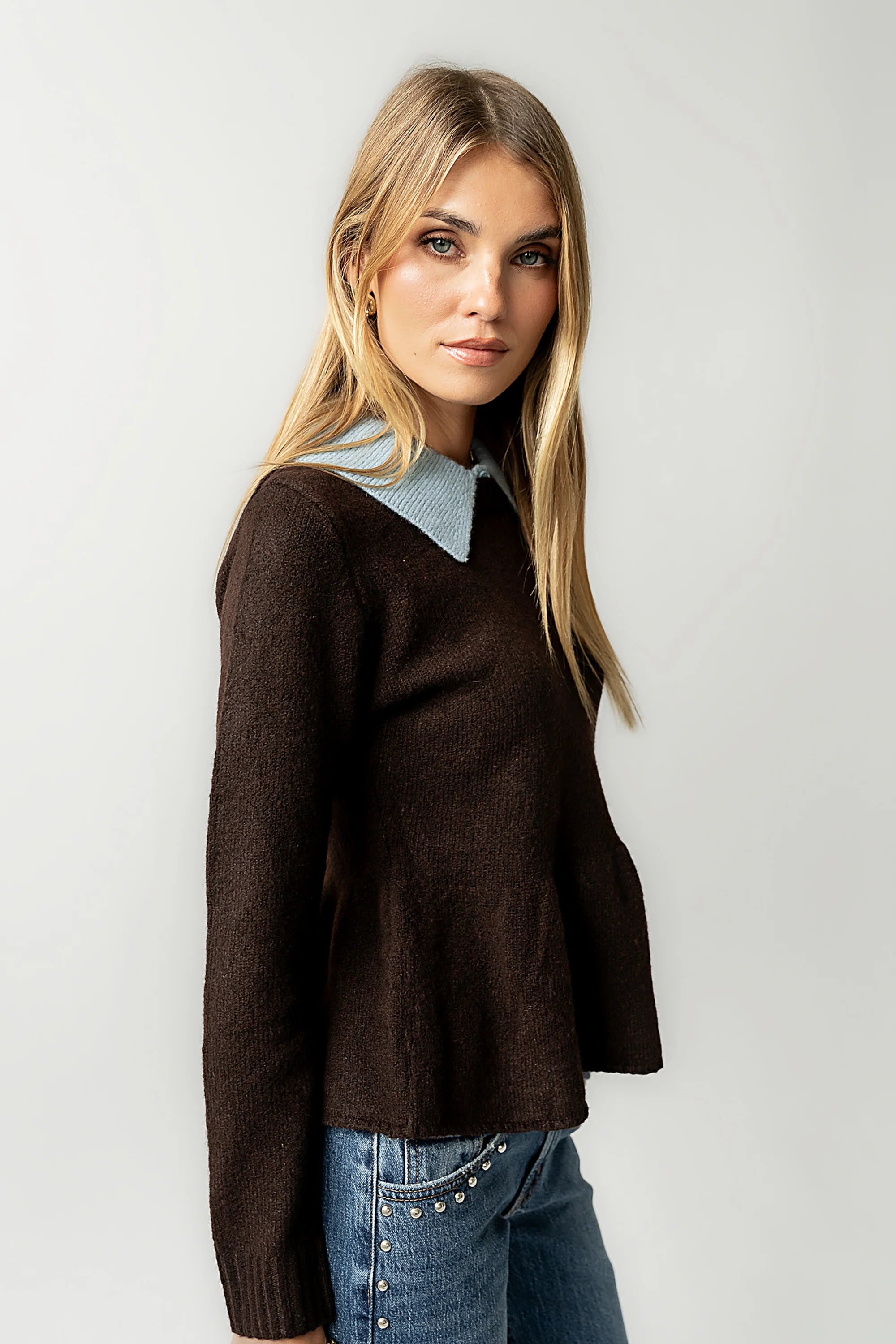 Libby Peplum Sweater in Brown FINAL SALE