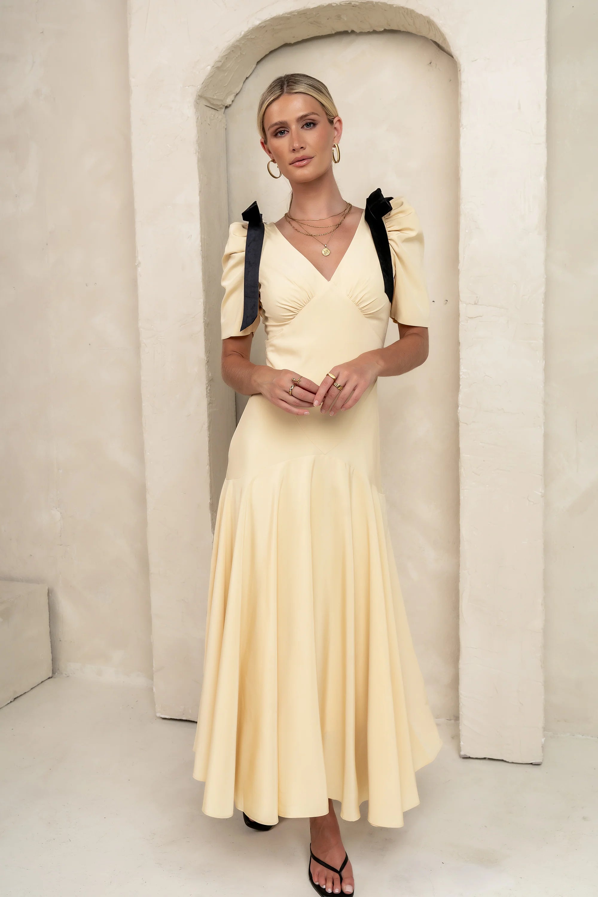 Nellie Drop Waist Maxi Dress in Yellow