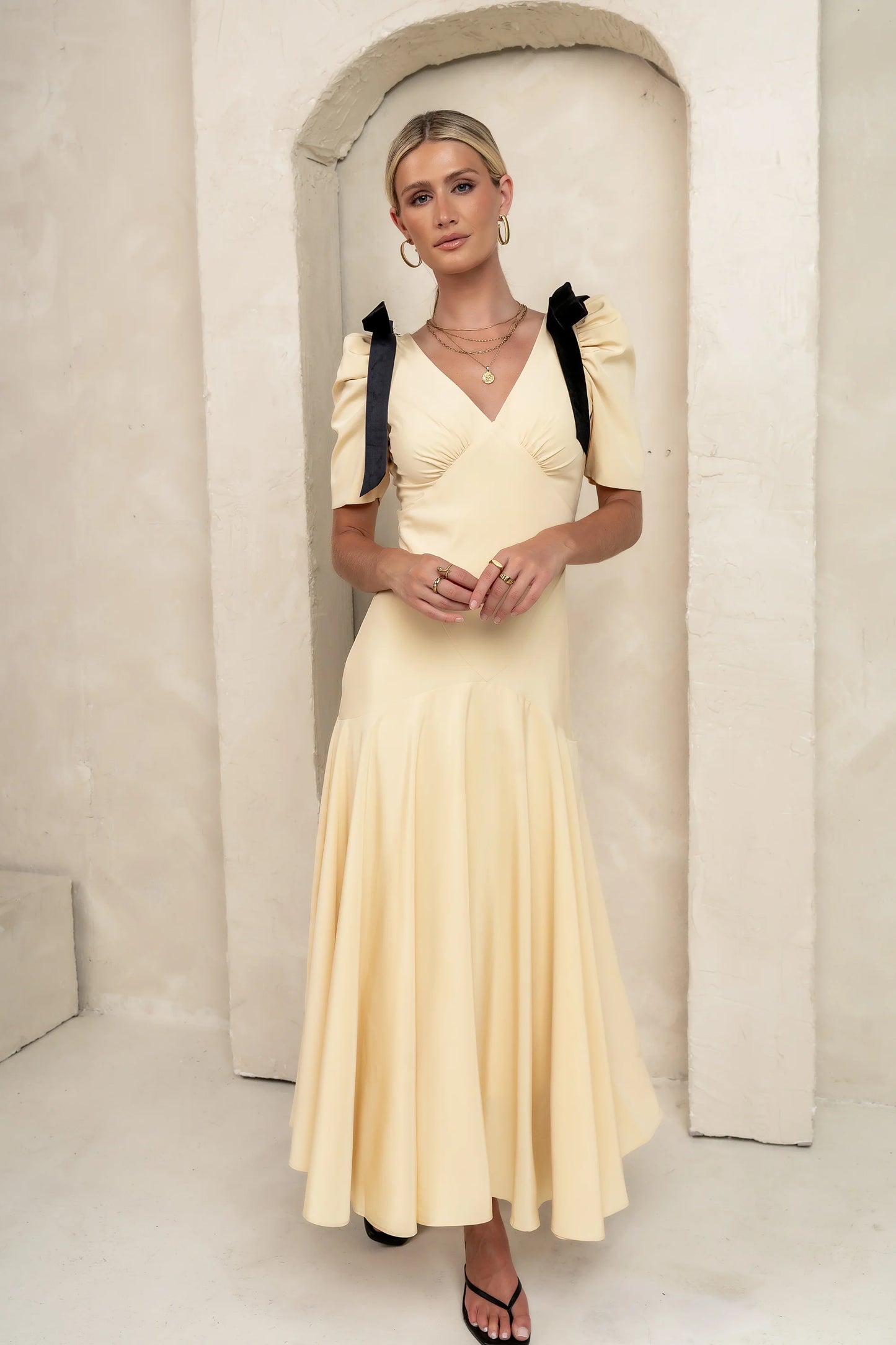 Nellie Drop Waist Maxi Dress in Yellow
