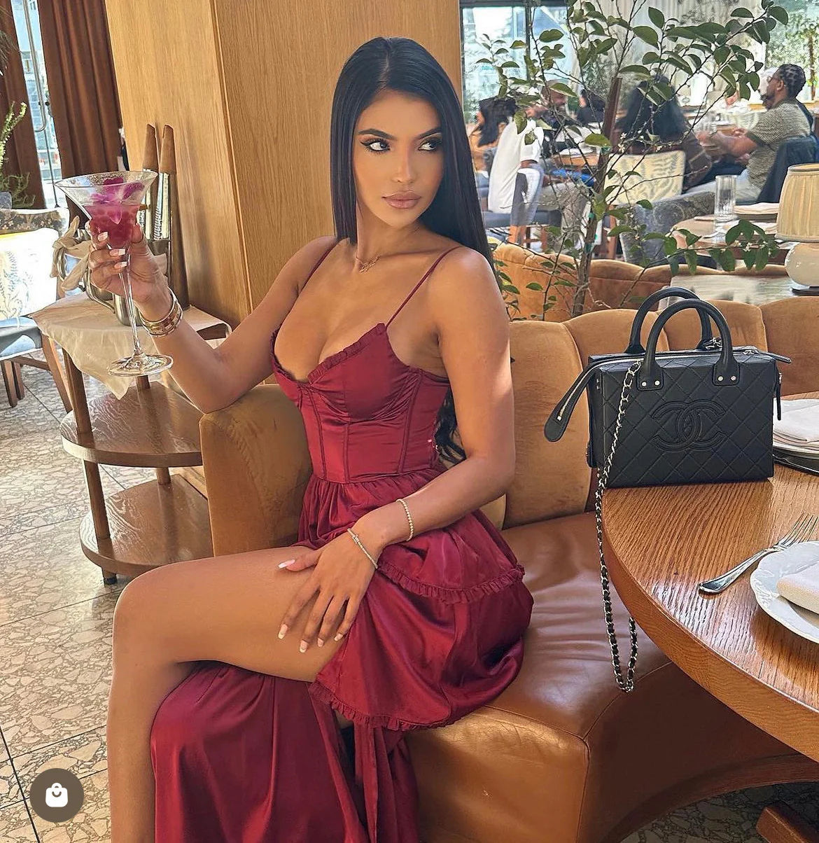 Maeve Corset Midi Dress Burgundy