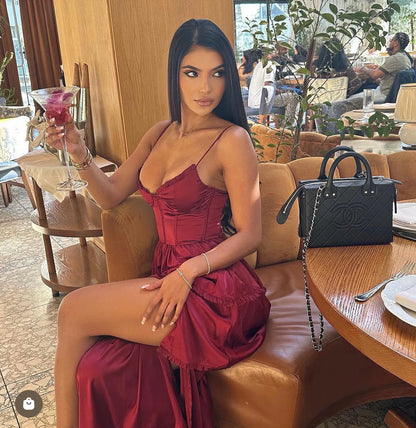 Maeve Corset Midi Dress Burgundy