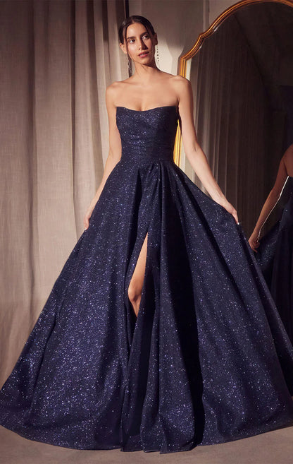 Quinn Gown Long Strapless Glitter A line Dress