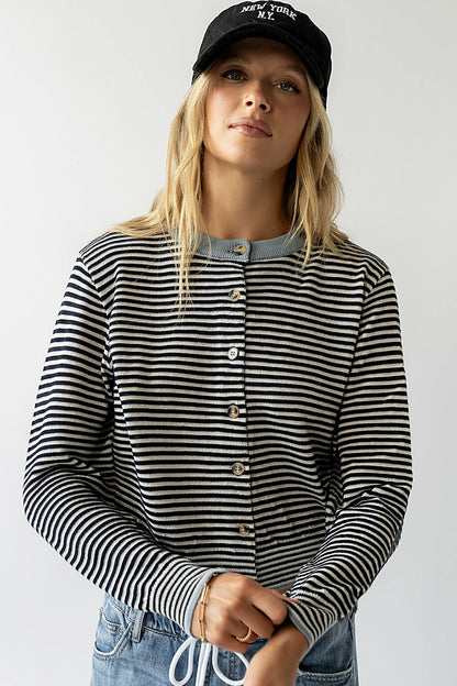 Josy Button Front Cardigan in Dusty Blue