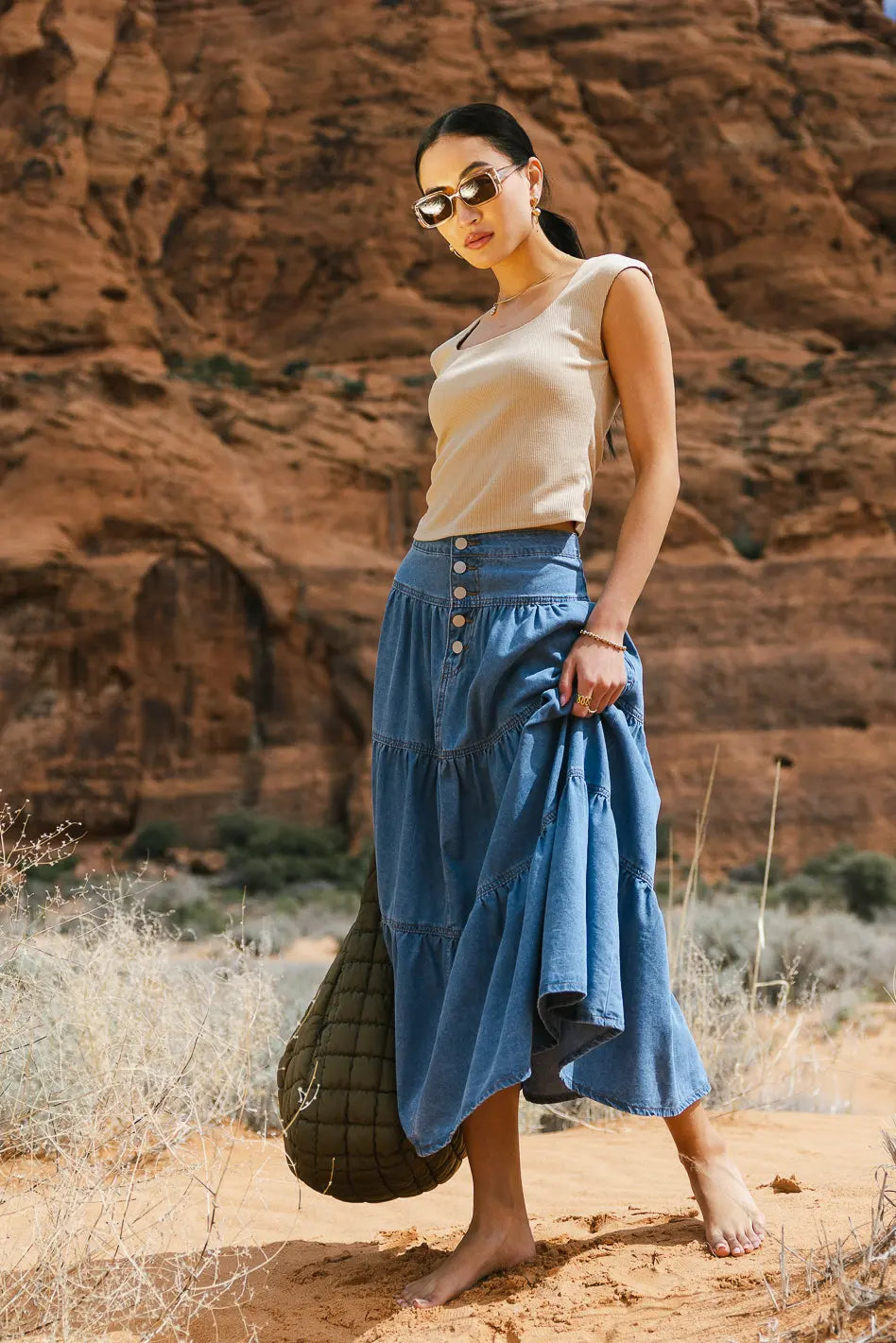 Joannie Tiered Denim Skirt FINAL SALE