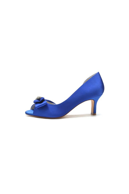 Open Toe Crystal Bow Chunky Heels