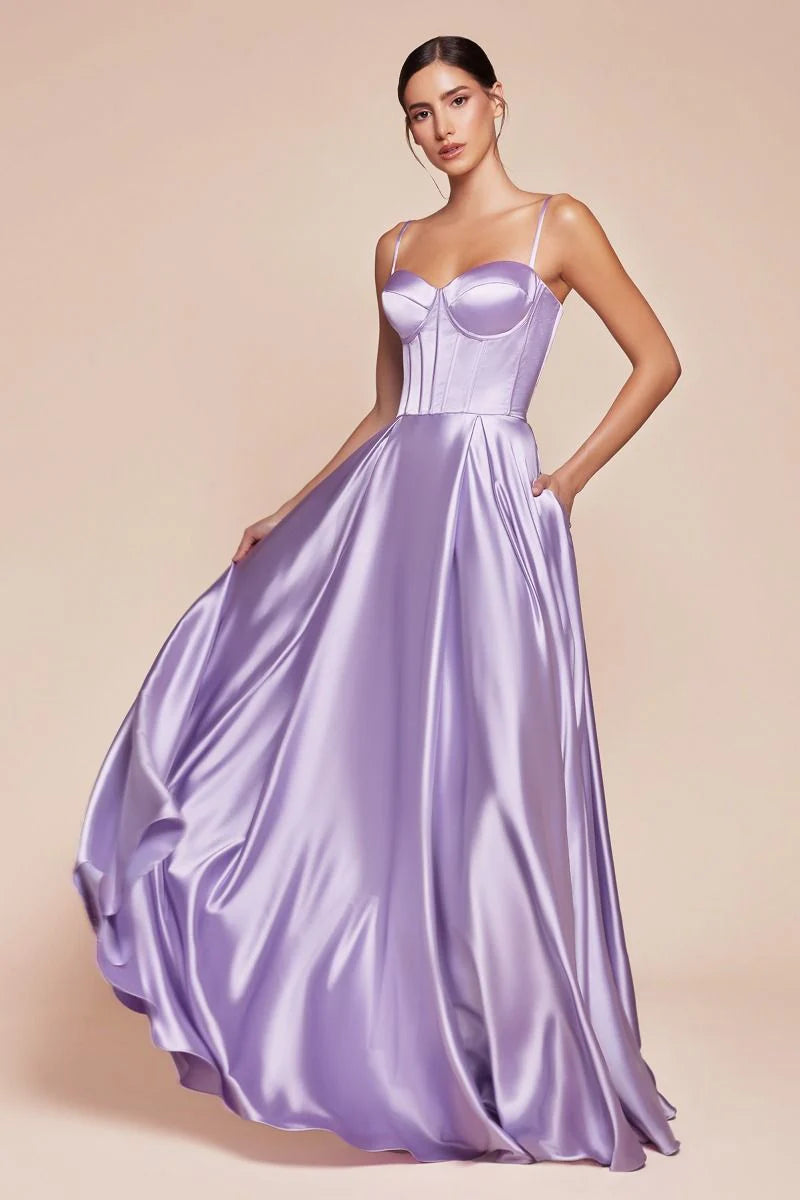 SELMA GOWN A LINE LUXE SATIN BUSTIER DRESS