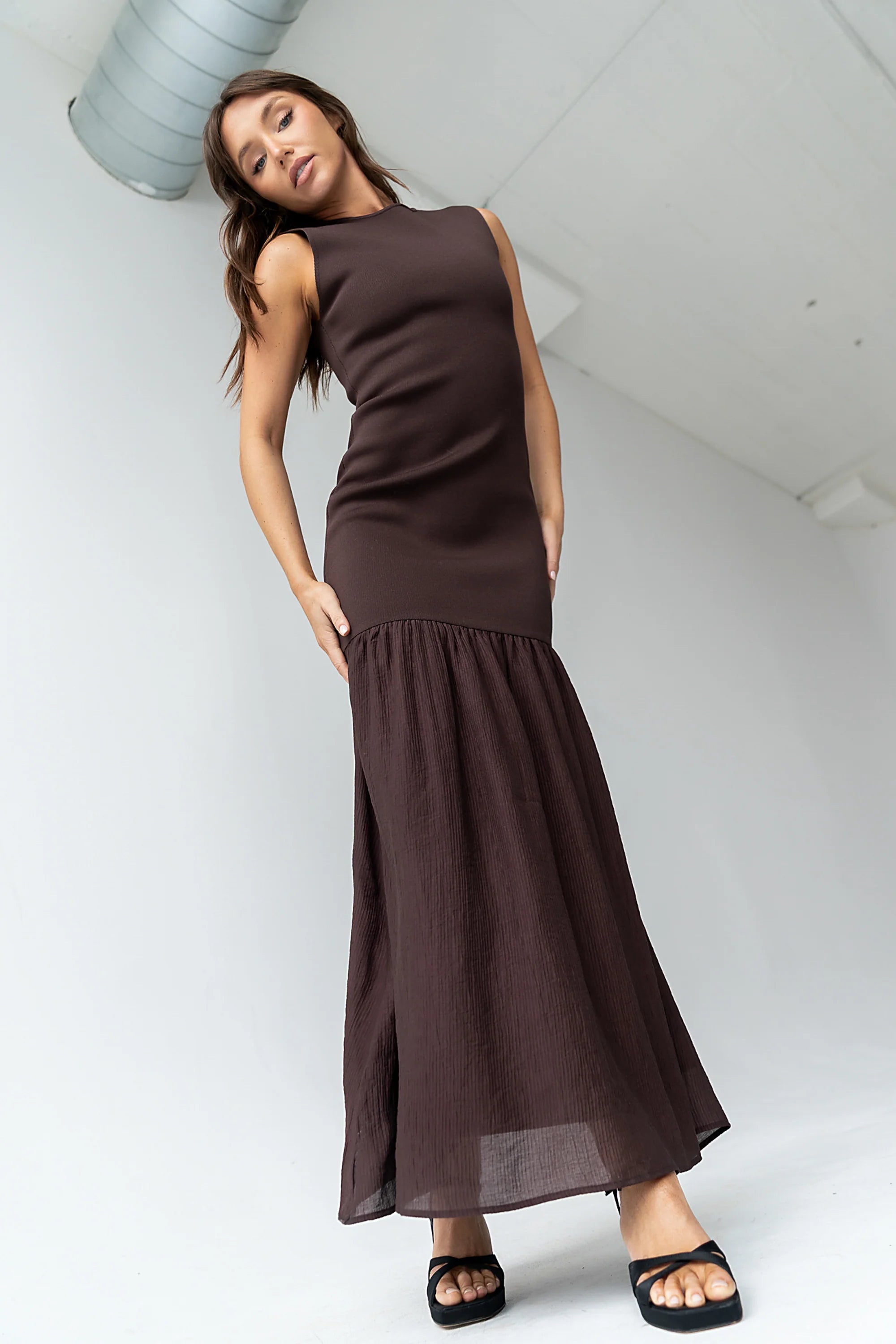 Lindsey Mermaid Maxi Dress in Brown FINAL SALE