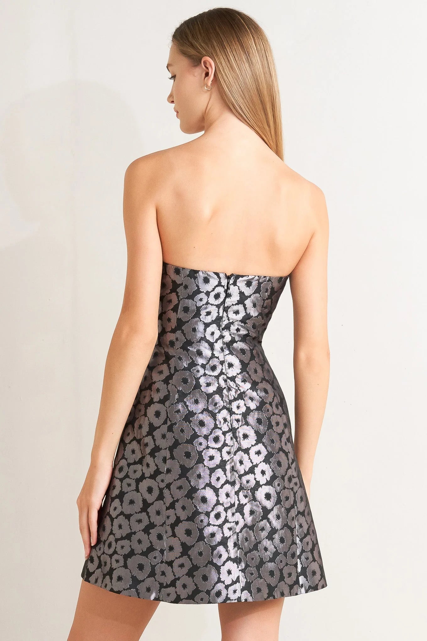 SHINE ON BLACK SILVER STRAPLESS MINI DRESS