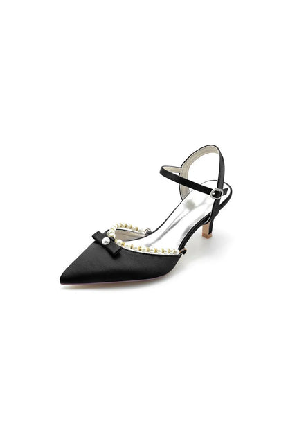 Pearl Satin Pointed Toe High Heels