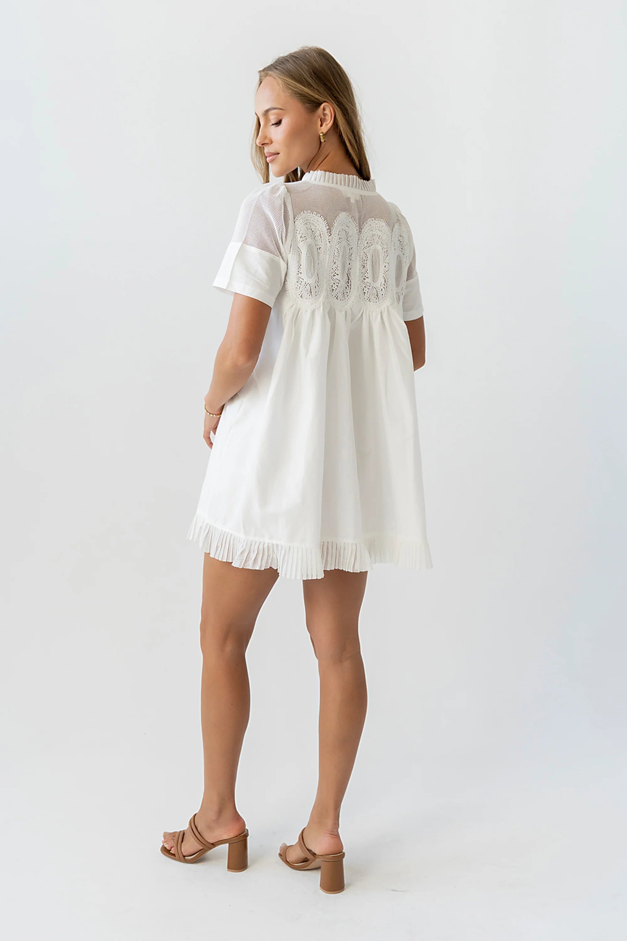 Russel Mesh Mini Dress in Off White