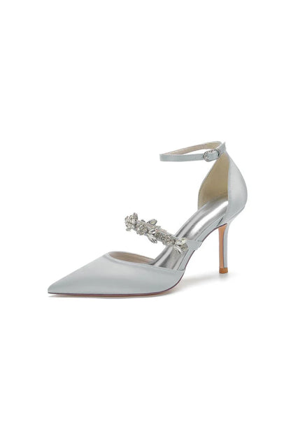 Satin High Heels with Rhinestone Strap