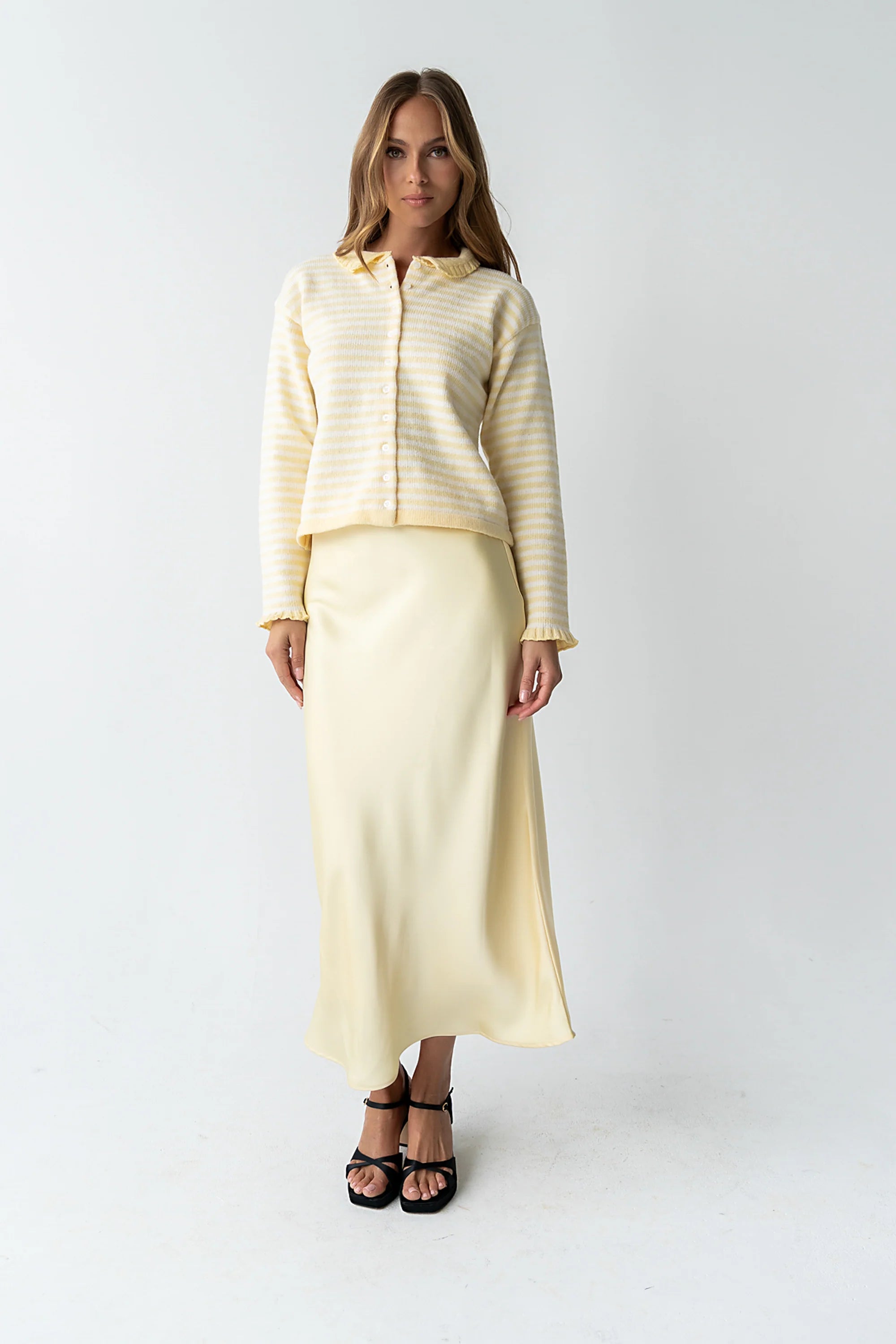 Brenna Striped Cardigan in Yellow