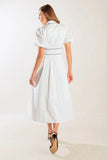 VINTAGE VIBES PUFF SLEEVE MIDI DRESS WHITE