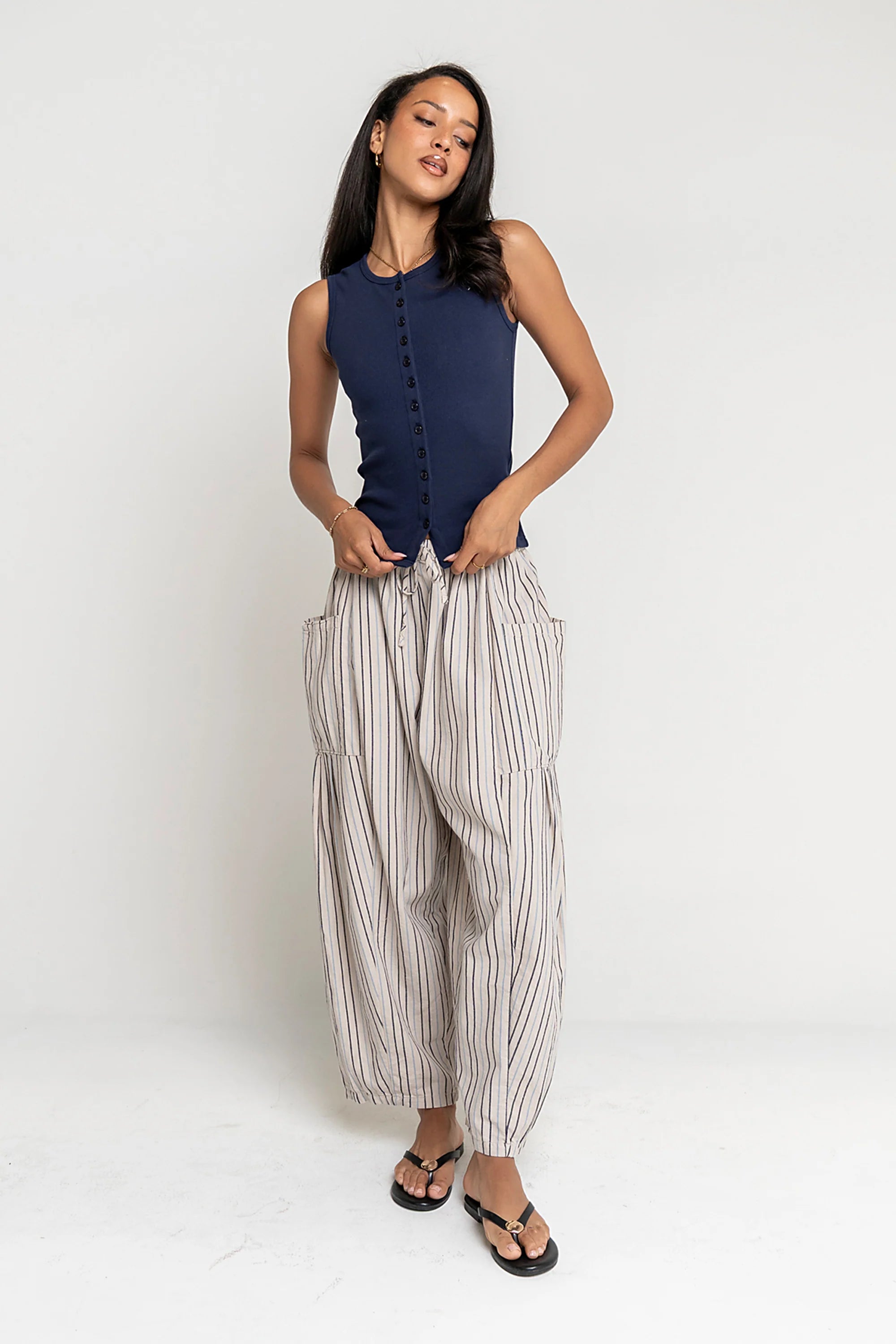 Colleen Striped Baggy Pants in Natural