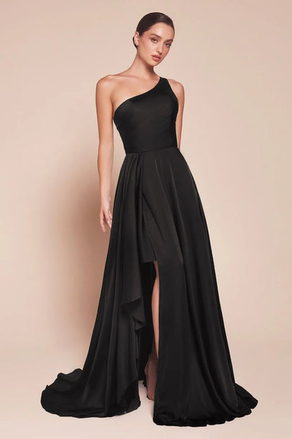 MIRANDA GOWN ONE SHOULDER SOFT SATIN A LINE DRESS