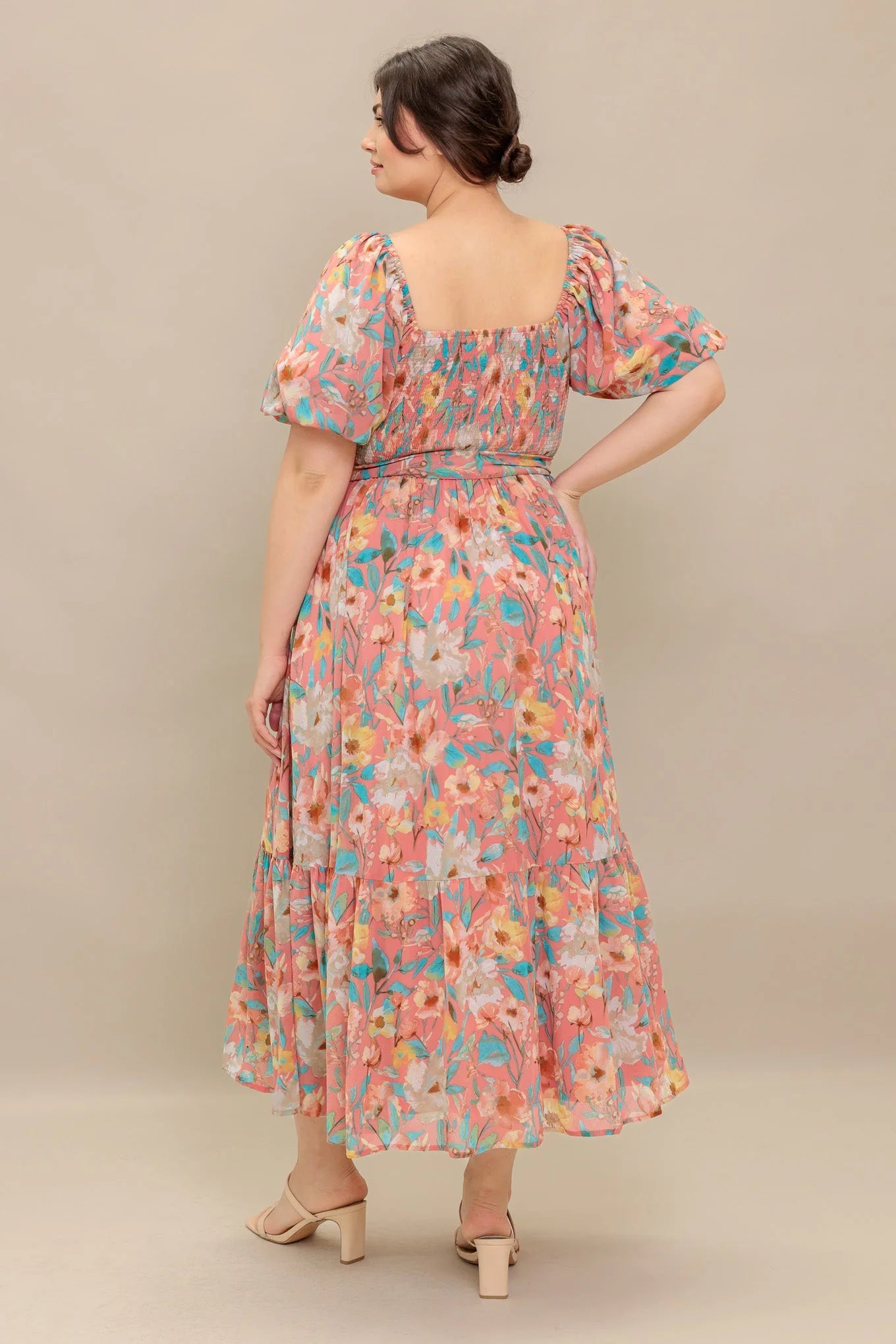 ROSY TWILIGHT FLORAL MIDI DRESS