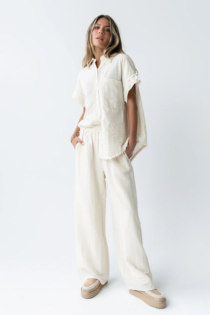 Belen Striped Button Up in Taupe
