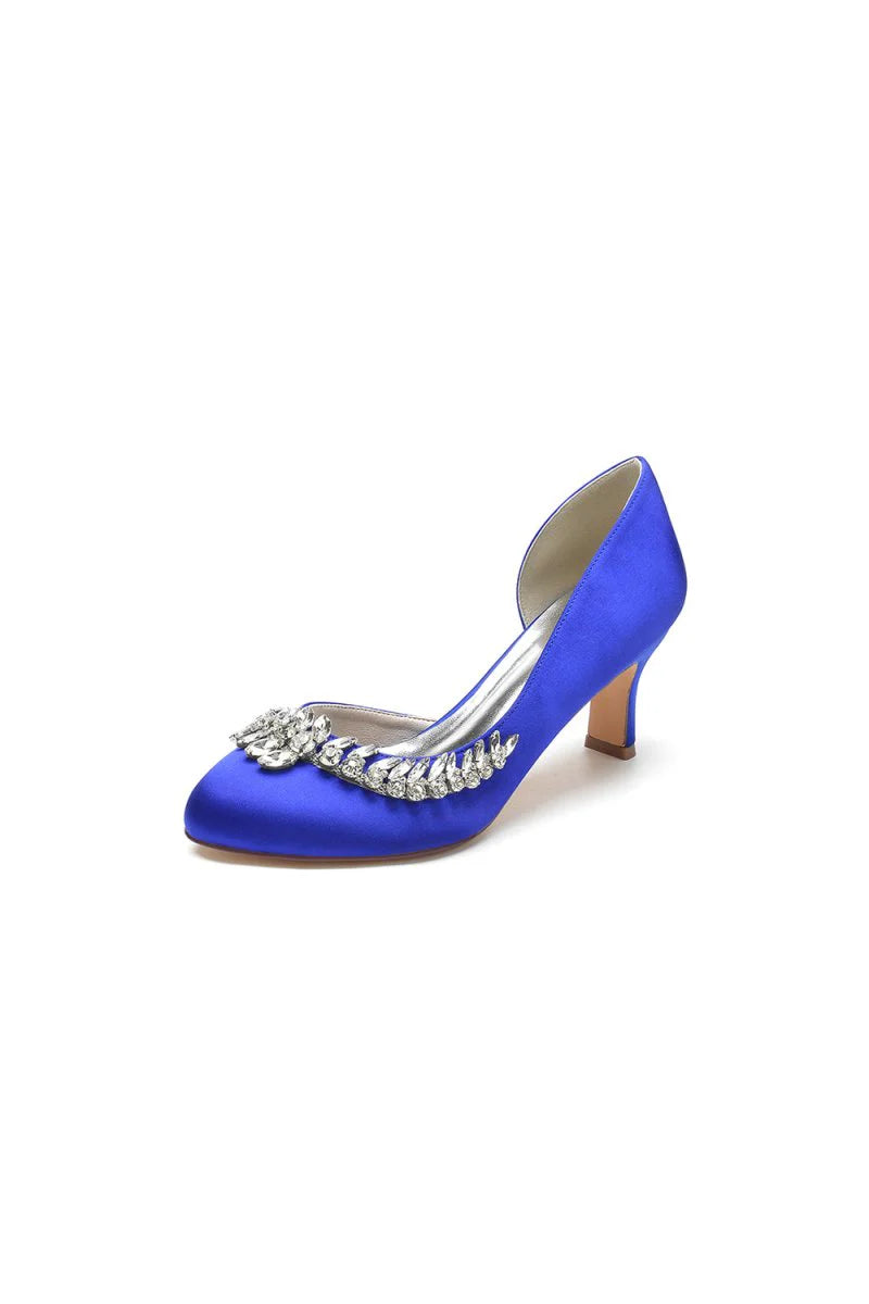 Round Toe Crystal Leaf Chunky Heels
