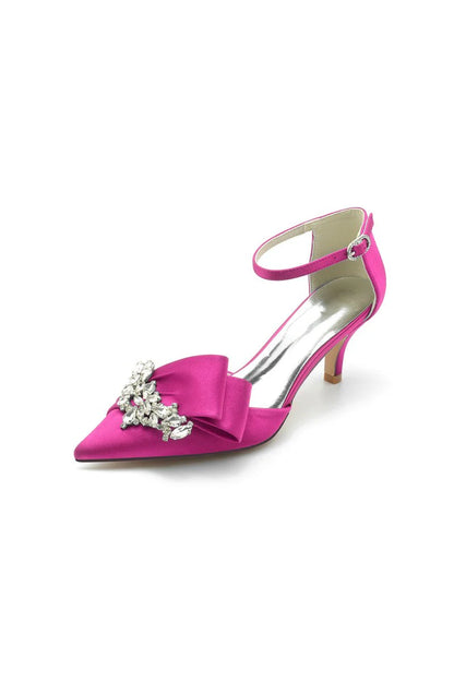 Rhinestone Pointed Toe Satin High Heels