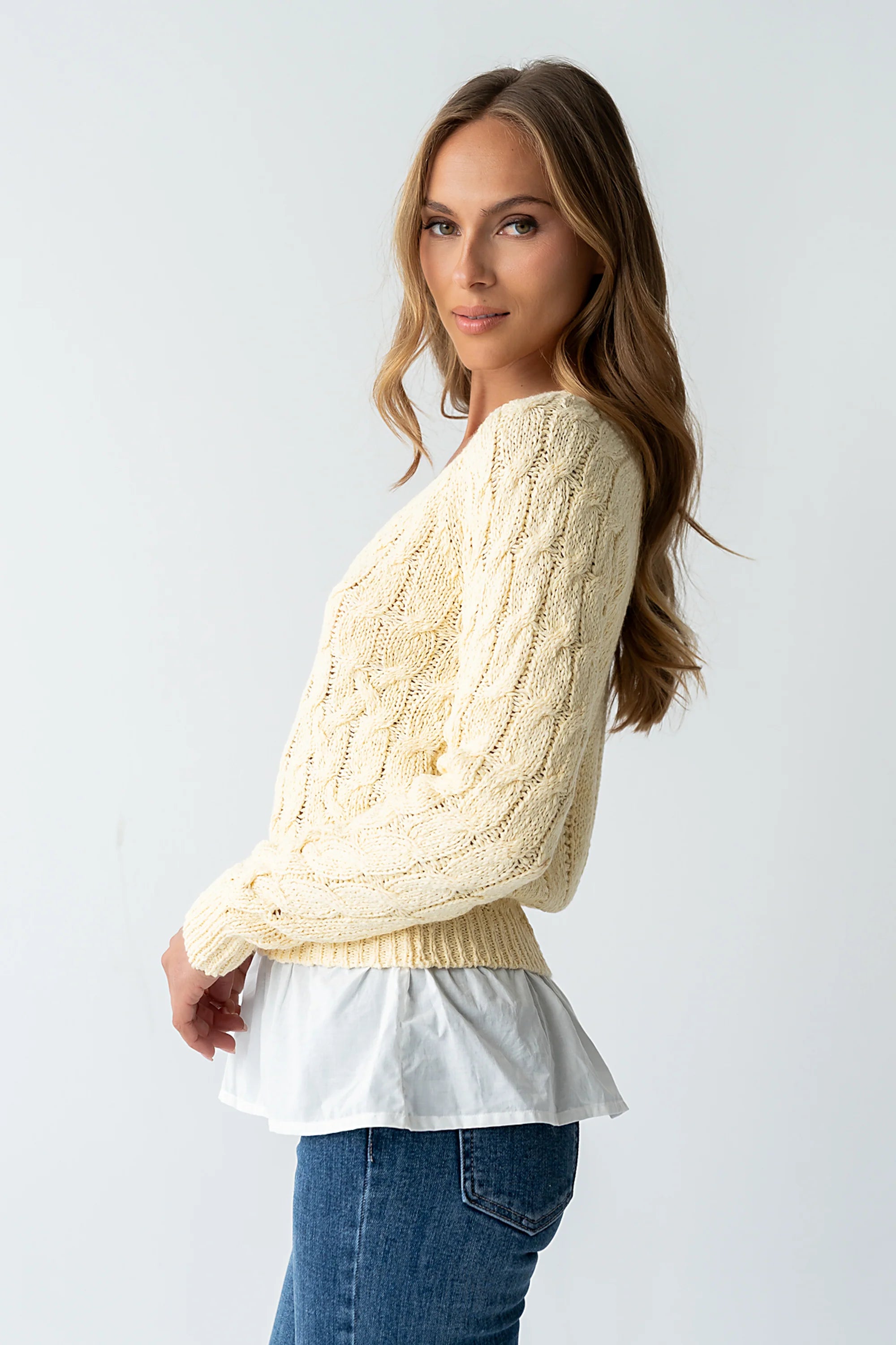 Zeke Cable Knit Sweater in Yellow