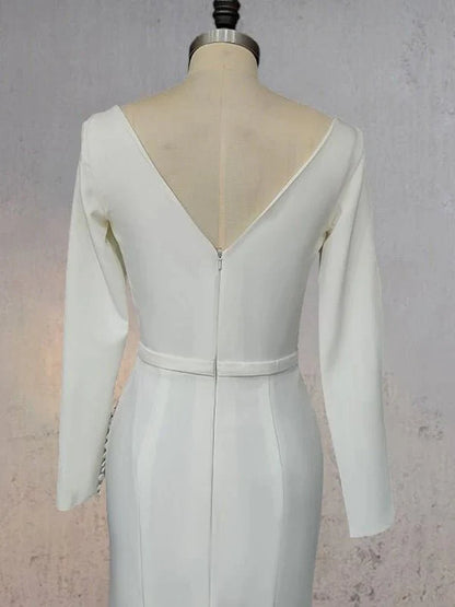 Mermaid Scoop Neck V Back Satin Wedding Dress