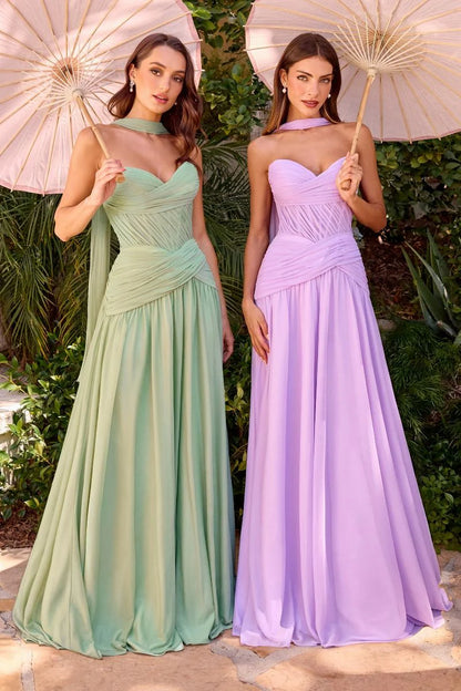 Kimberly Gown Chiffon A line Dress With Scarf