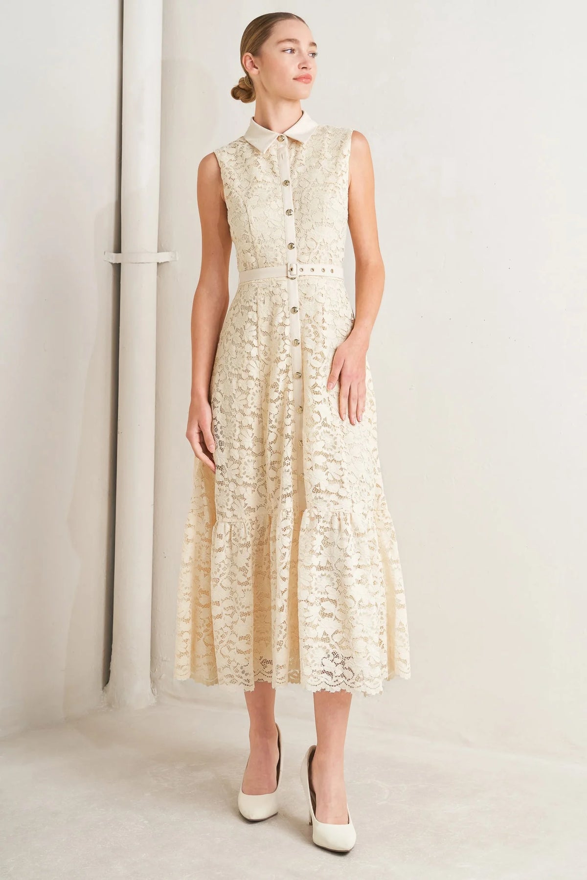 PURELY ROMANTIC LACE MIDI DRESS