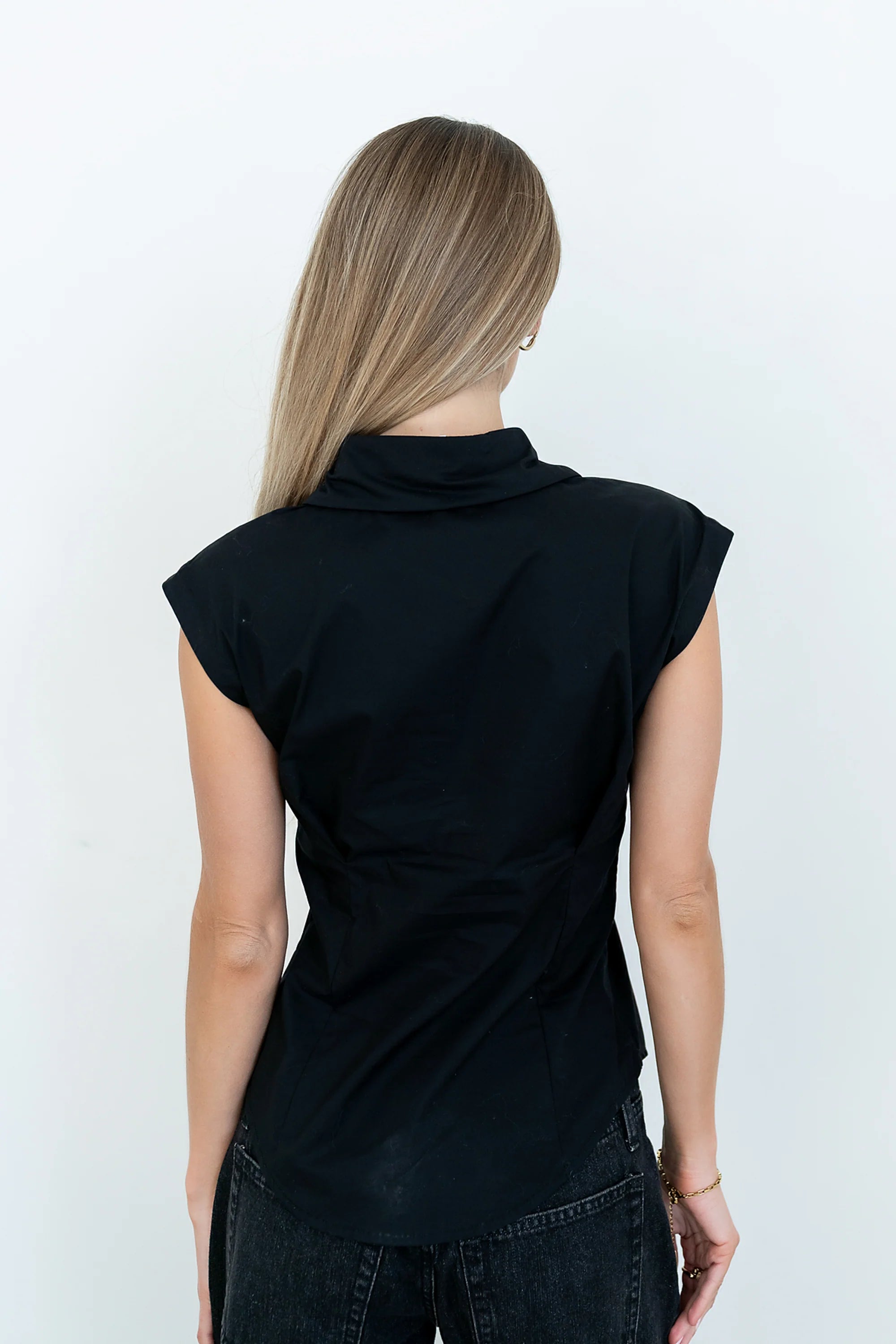 Remi Pleated Button Up in Black