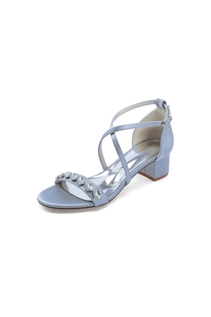 Open Toe Crystal Hollow Out Chunky Heels