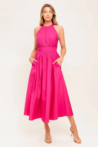 SOLEIL FUCHSIA HALTER MIDI DRESS