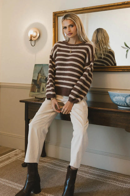 Azuline Striped Sweater in Brown FINAL SALE