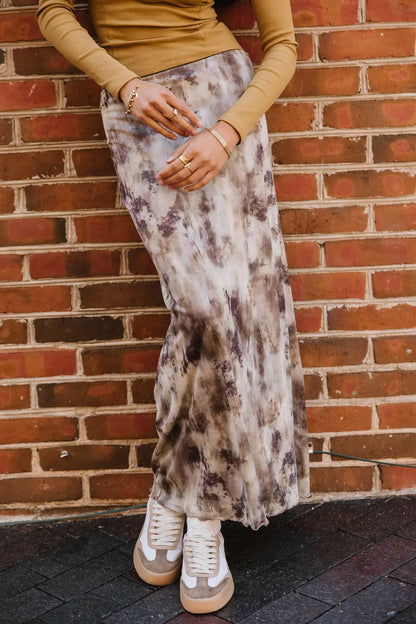Chandler Abstract Maxi Skirt in Brown FINAL SALE