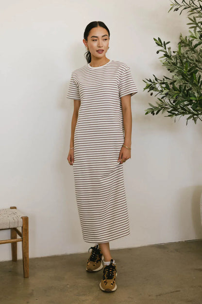 Hudson Striped T Shirt Dress in Cream FINAL SALE