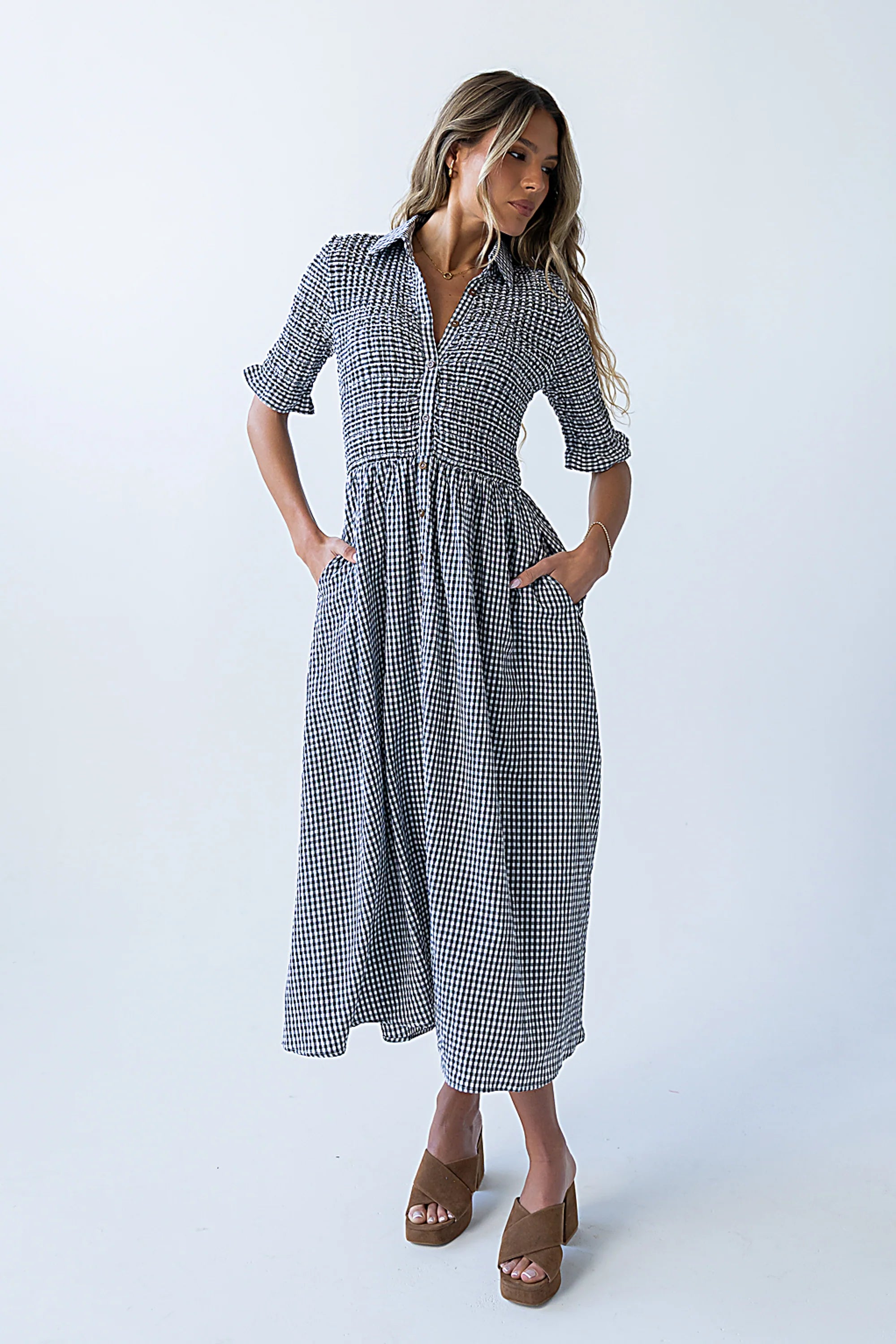 Jonas Gingham Midi Dress in Black