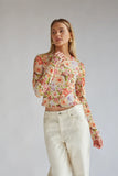 Summer Floral Mesh Long Sleeve Top