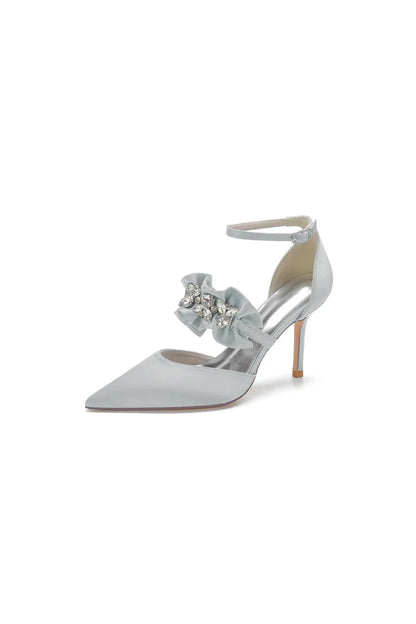 Cocktail Pointed Toe Crystal Buckle Strap High Heels