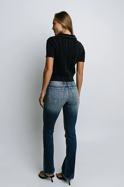 Halle Cable Knit Top in Navy