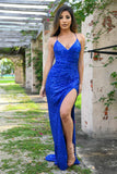 Eclipse Gown Royal Blue V Neck Sequin Dress