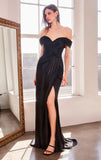 Venetian Gown Luxe Metallic Off Shoulder Evening Dress