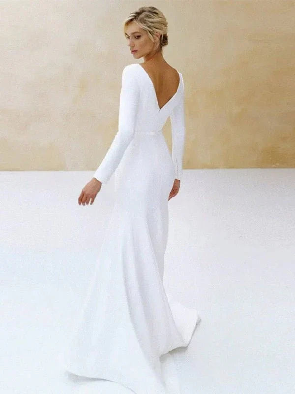 Mermaid Scoop Neck V Back Satin Wedding Dress