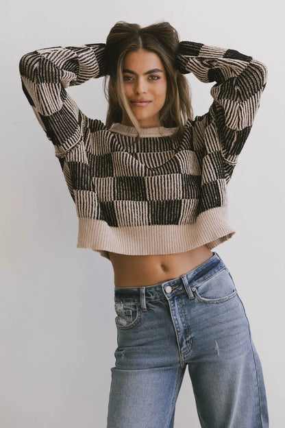 Cielo Checkered Sweater in Taupe FINAL SALE
