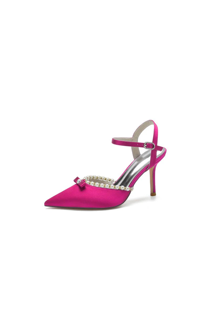 Pearl Cocktail Pointed Toe Buckle Strap Heels