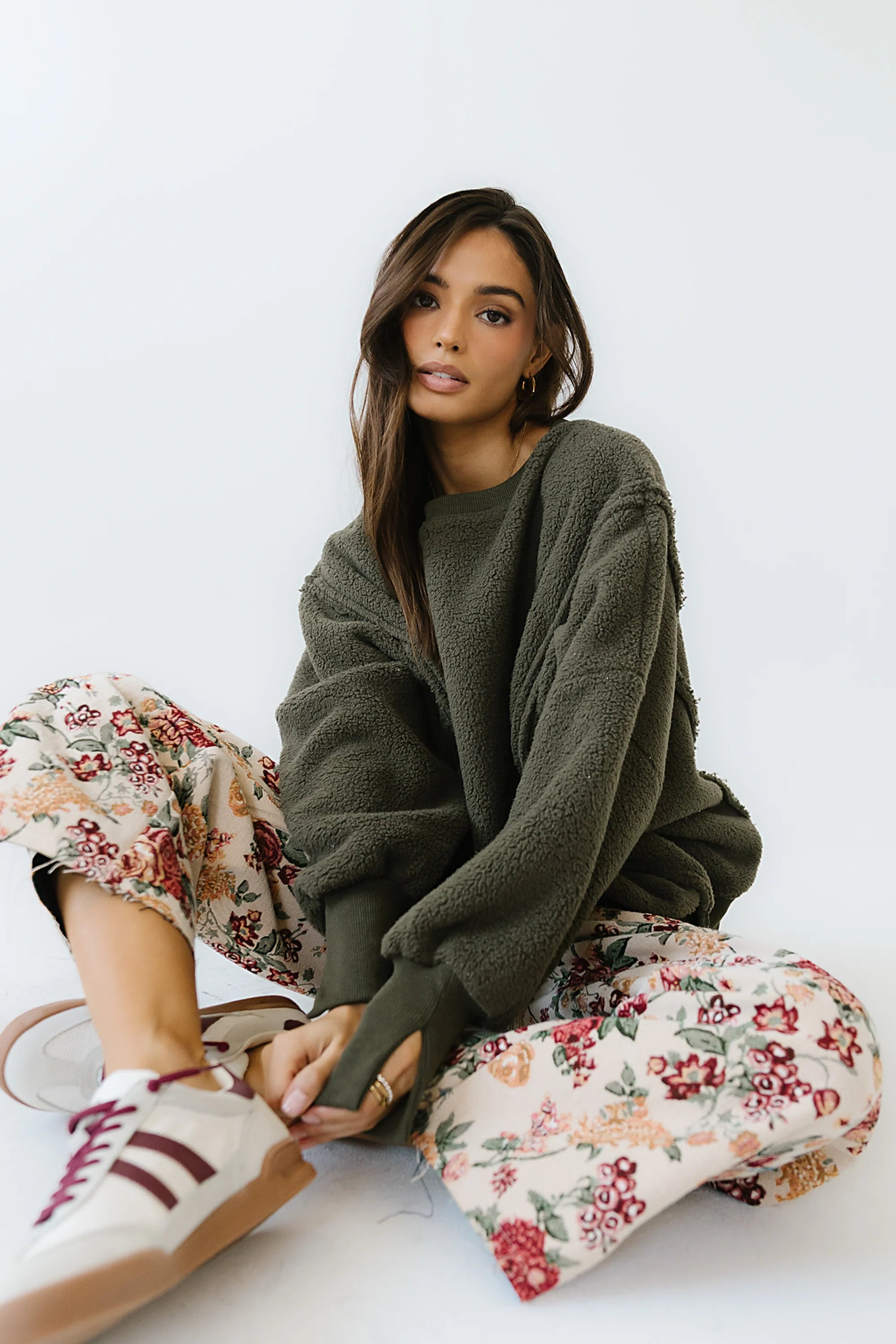 Moxie Oversized Sherpa Sweater in Olive FINAL SALE