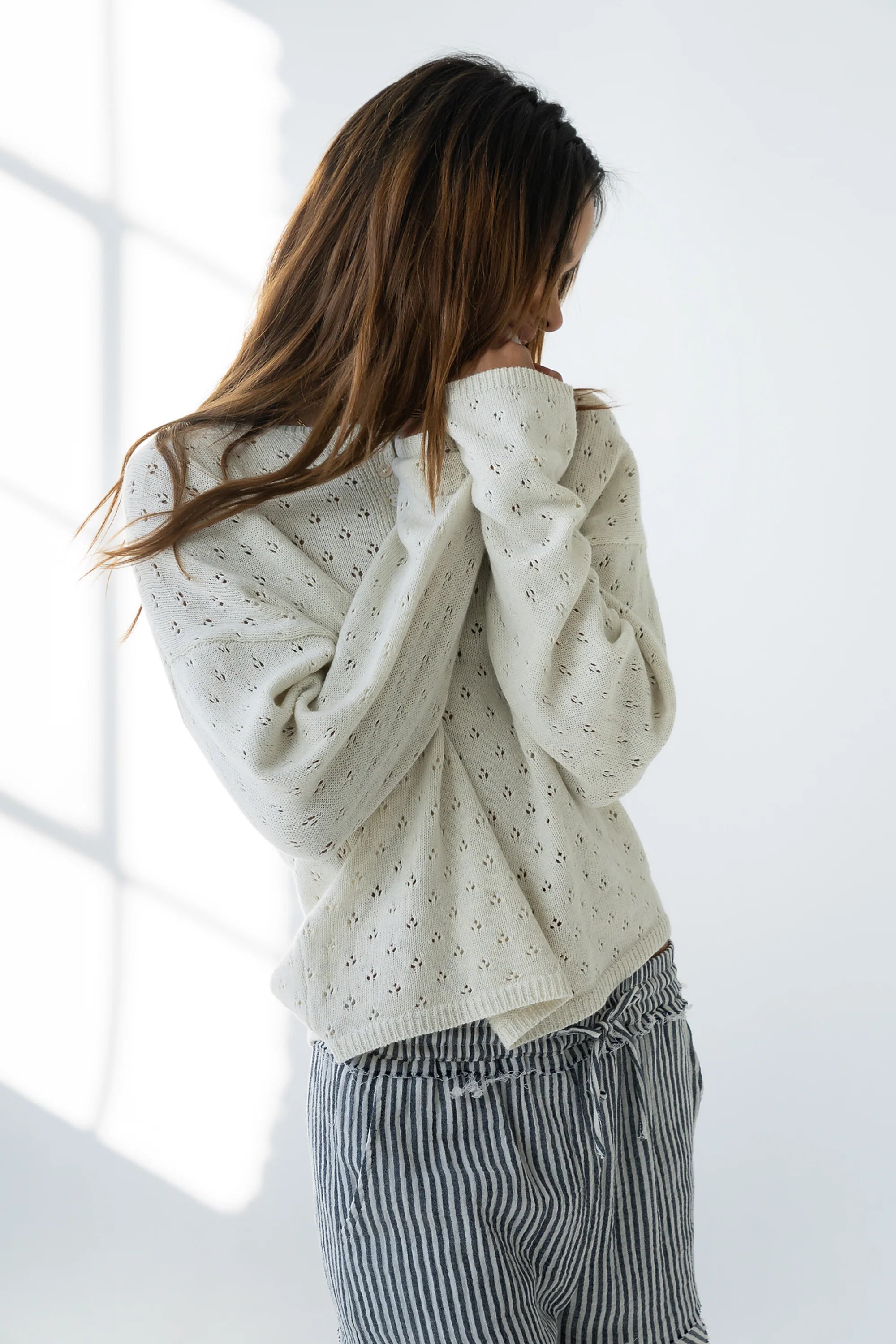 Margot Pointelle Sweater in Heather White FINAL SALE