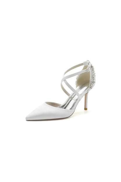 Pointed Toe Cross Strap With Rhinestones Stiletto Heels