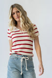 Tess Striped Collared Top in Red