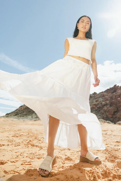 Layana Tiered Skirt in White FINAL SALE